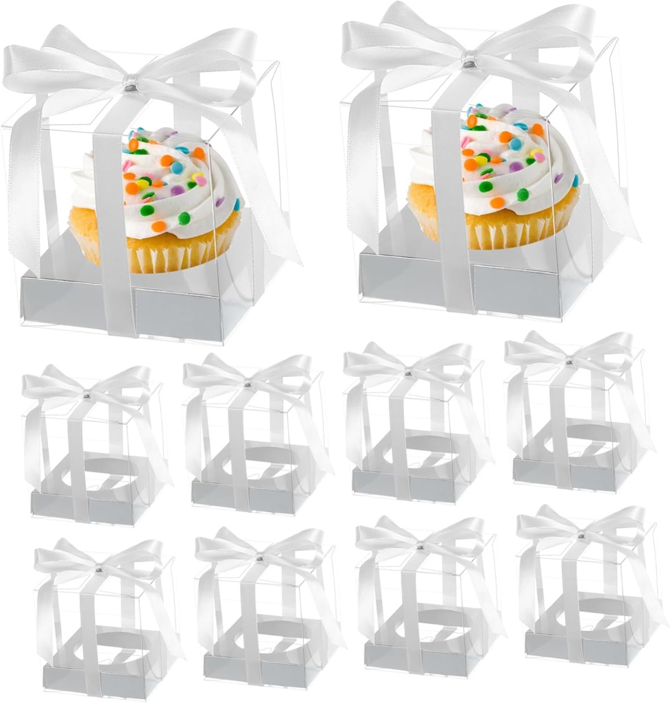 PRETYZOOM 10pcs Individual Cupcake Boxes Cake Carrier Party Favor Boxes Pvc Safe Dessert