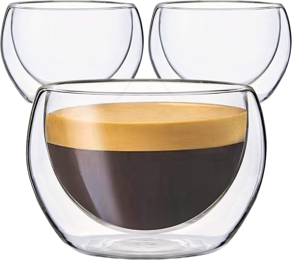 Youngever 3 Pack Espresso Cups, Double Wall Thermo Insulated Espresso Cups, Glass Coffee Cups, 5.5 Ounce (Wide)