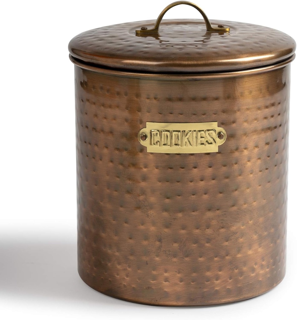 NuSteel Hammered Stainless Steel JAR, Cute Container, Decorative Kitchen Food Storage Holder for Cookies, Biscuits, and Baked Treats, with Rubber Seal lid, Copper Antique, Model:TG-1844AC