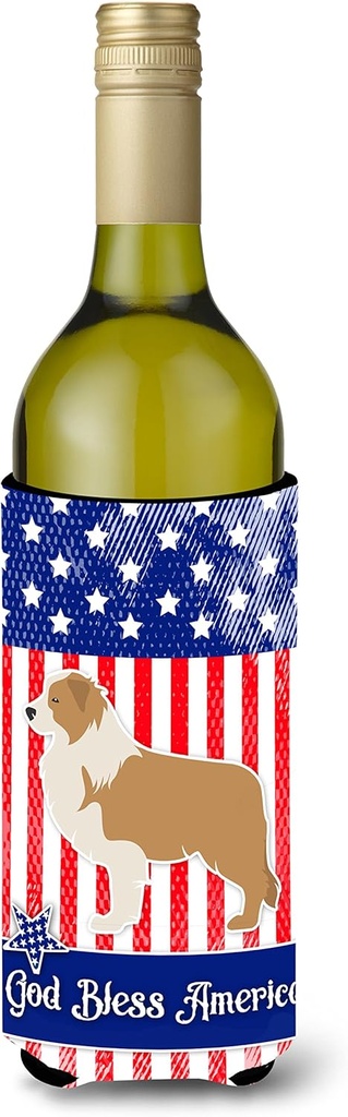 Caroline's Treasures BB3322LITERK USA Patriotic Red Border Collie Wine Bottle Hugger Bottle Cooler Sleeve Hugger Machine Washable Collapsible Insulator Beverage Insulated Holder