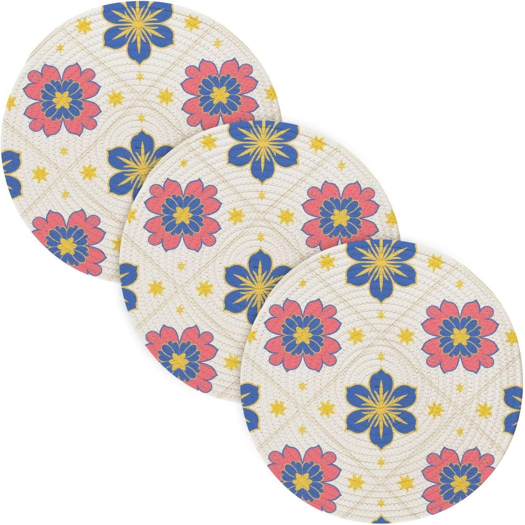 3 Pcs Trivet Pads for Crock Pot Vector Flower Soft Blue and Pink 15in Polyester-Cotton Thread Weave Camper Must Haves Porta platos para mesa