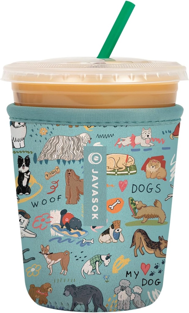 Sok It JavaSok Iced Coffee & Cold Soda Insulated Neoprene Cup Sleeve (Dog Days Forever, Small: 16-20oz)