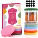 oui yogurt jar lids - 12 pack Silicone oui lids for 5 oz Oui Yogurt Glass Jars,with Oui Yogurt Bottle Label, Leakproof and Food Preservation(Excluding jar)