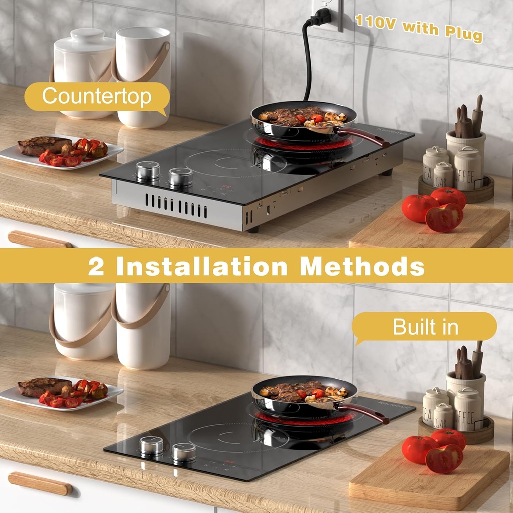 2 burner electric cooktop 110V with plug, 500W Warming Mat for Food