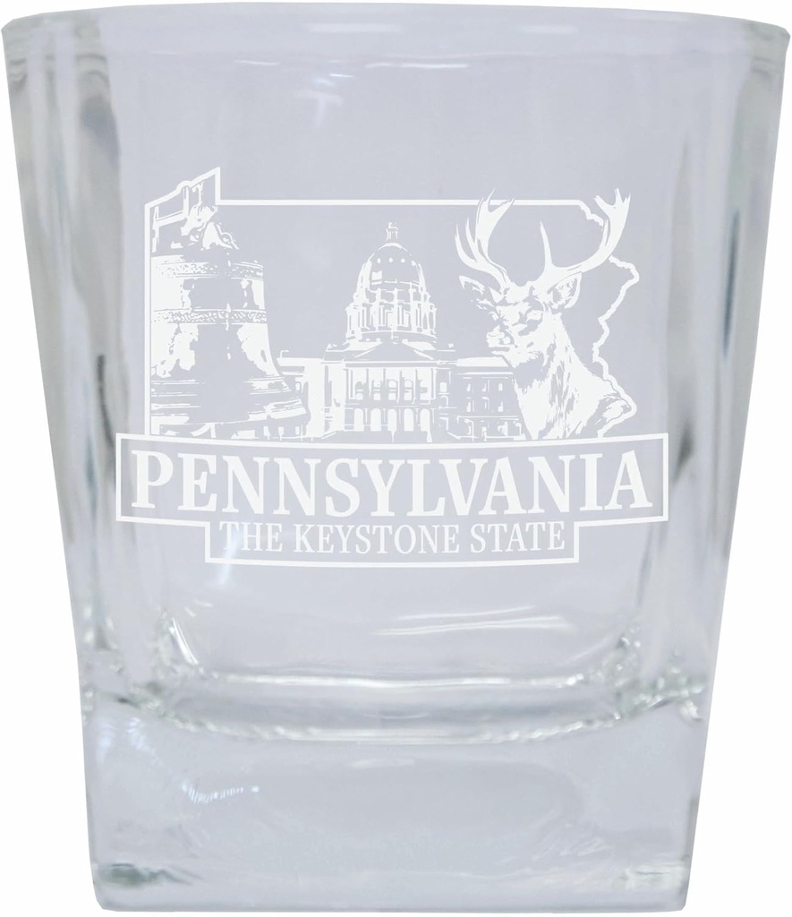 R and R Imports Pennsylvania Souvenir 10 oz Engraved Whiskey Glass Rocks Glass 4-Pack