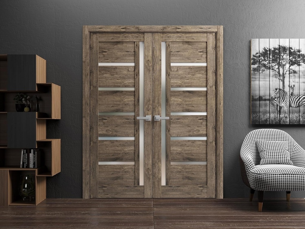 SARTODOORS Slab Barn Door Panel Frosted Glass | Quadro 4088 Cognac Oak | Sturdy Finished Doors | Pocket Closet Sliding-24 x 84"