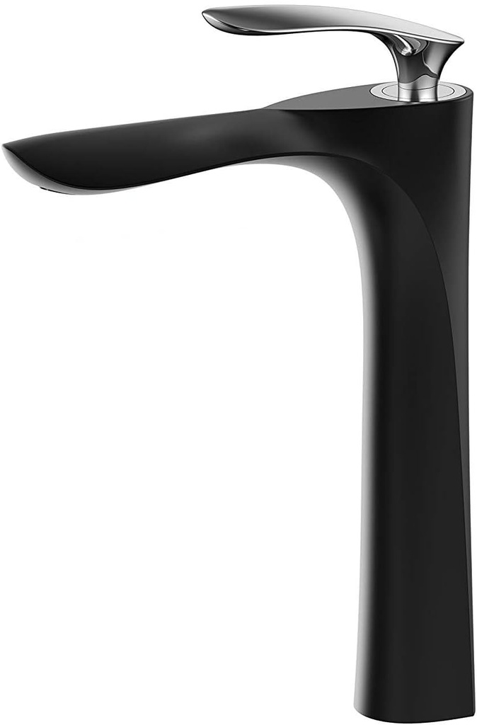 Leekayer Vessel Sink Faucet Black Chrome Single Handle Bathroom Counter Tall Tap One Hole Deck Mount Brass Faucets for Restroom,Washroom,Hotel,Farmhouse