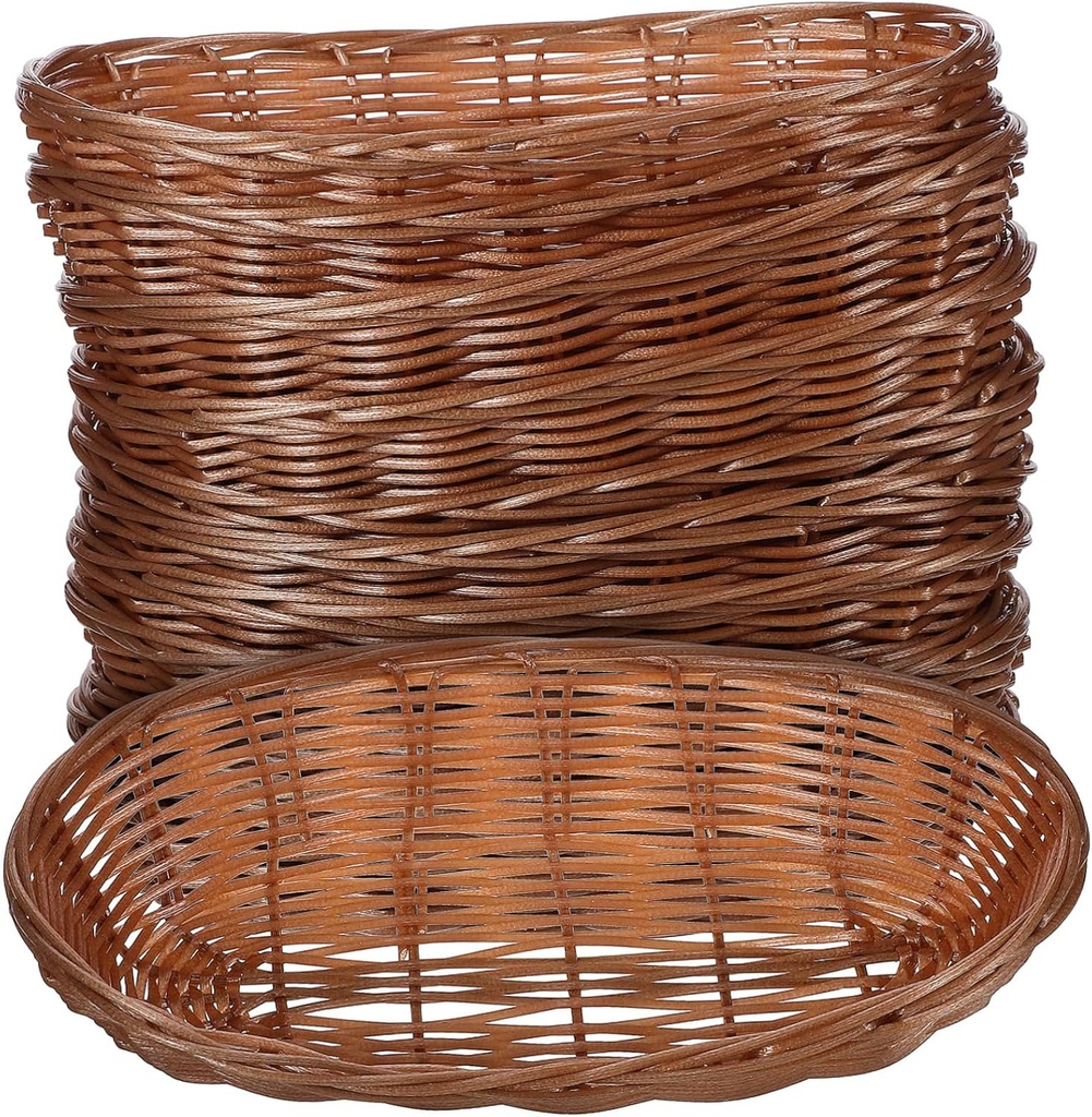 Garneck 10pcs Bread Baskets Large Woven Rattan Plastic Baskets for Kitchen Restaurant