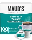 Maud's Espresso Coffee Pods, 100 ct, Dark Roast Coffee in Recyclable Single Serve Pods – 100% Arabica Coffee, Compatible with Keurig K Cups Maker