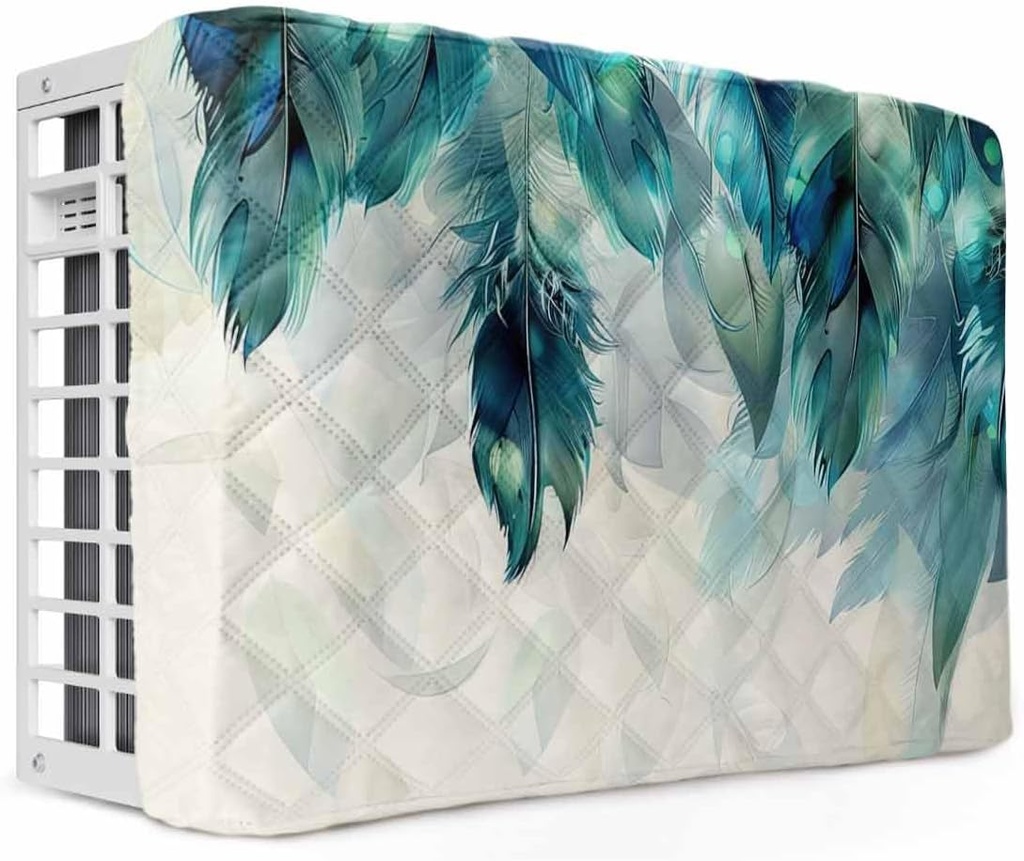 Teal Turquoise Peacock Indoor Air Conditioner Cover for Window Units, Peacock Feather Abstract Art Waterproof Windproof Insulated AC Cover for Wall Units with Adjustable Elastic Straps 25''x18''x3.5''