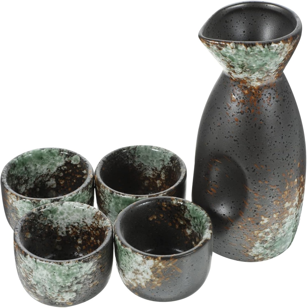 Veemoon 1 Set Japanese Style Sake Set Ceramic Sake Pot with for Home Use Mother Day Father Day Weddings and Celebrations Retro Design for and Spirits