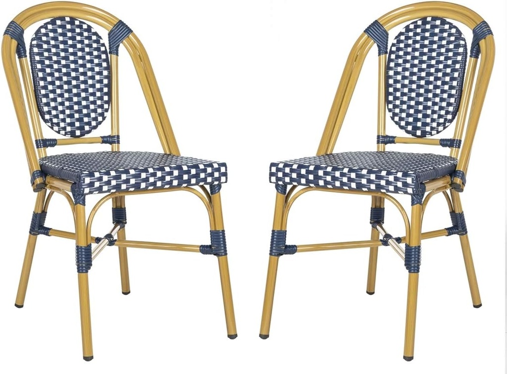 SAFAVIEH Outdoor Collection Lenda French Navy, White and Brown Stackable Bistro Chair (Set of 2)
