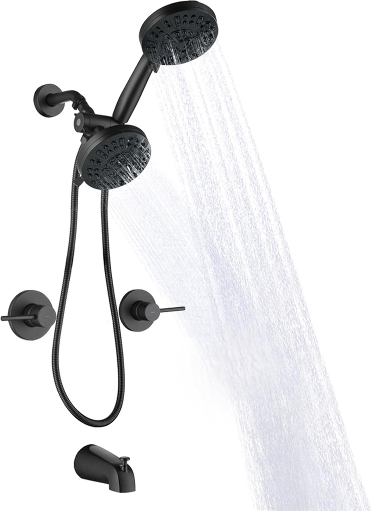 2 Handle Shower Faucet Set with Tub Spout Matte Black Two Handle Shower Faucet Set Complete Tub and Shower Trim Kit, Wall Mount