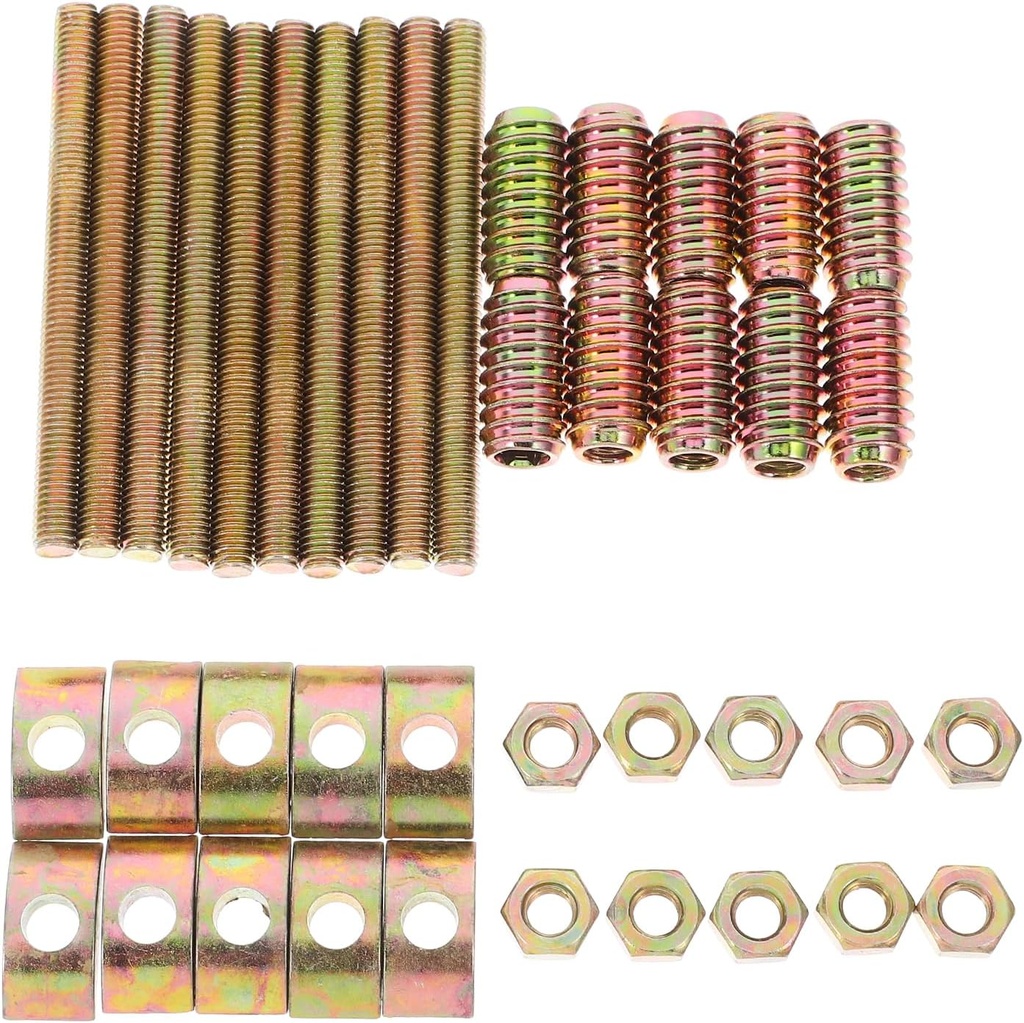 TEHAUX 10 Sets M8 Panel Furniture Connectors, 80mm Four in one Table Bed Frame Assembly Fasteners Bolts, Half Moon Spacers, Nuts, Screws, Hardware Kit, 3.74x1.18x0.59inch