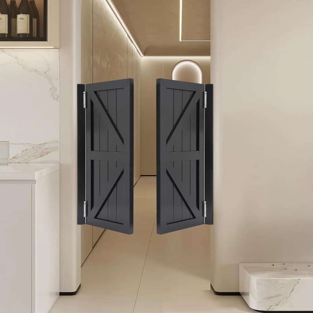 Swinging Doors Cafe Doors, 180 ° Swing Pine Wood Dual Partition Door with 4 Hinges Porch Entrance Door for Bar Kitchen Partition Doorways Bar 35.4" W x 35.4" H Black