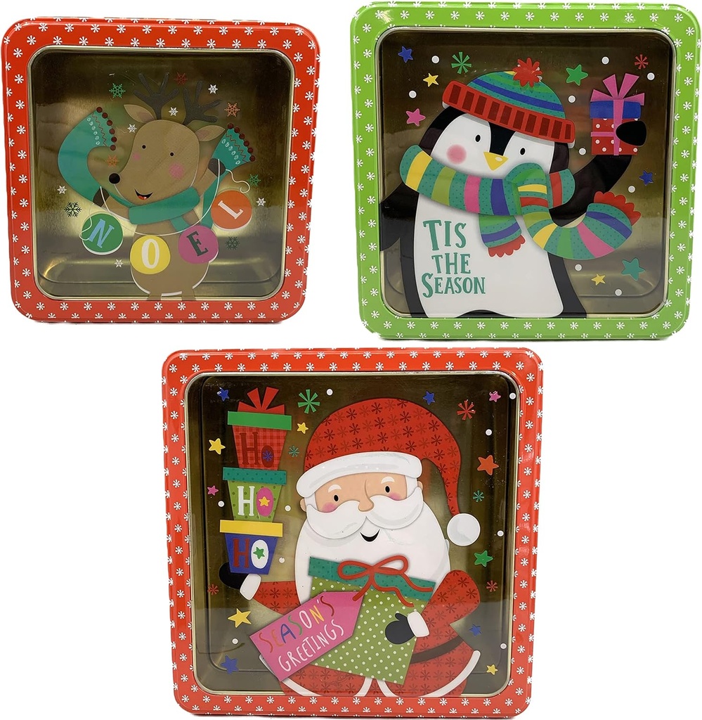 ALEF Christmas/Holiday Set of 3 Decorative Nesting Tins - Great for Holiday Cookies & Treats