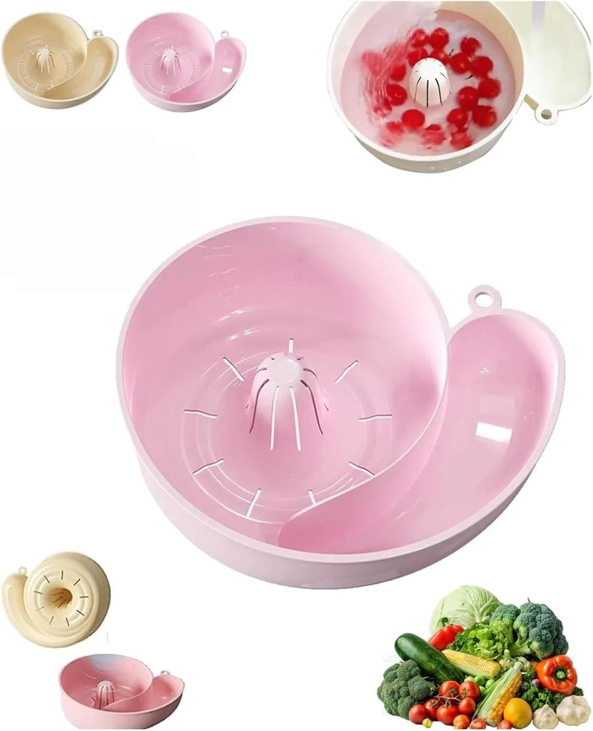 Snail Drain Basket,Snail Shape Drainer Portable Vegetable Washer, Rotating Fruit Vegetable Washing Bowl with Strainer, Portable Drainer Fruits Washing Basin for Berries, Wall-Hanging Hole (PINK)