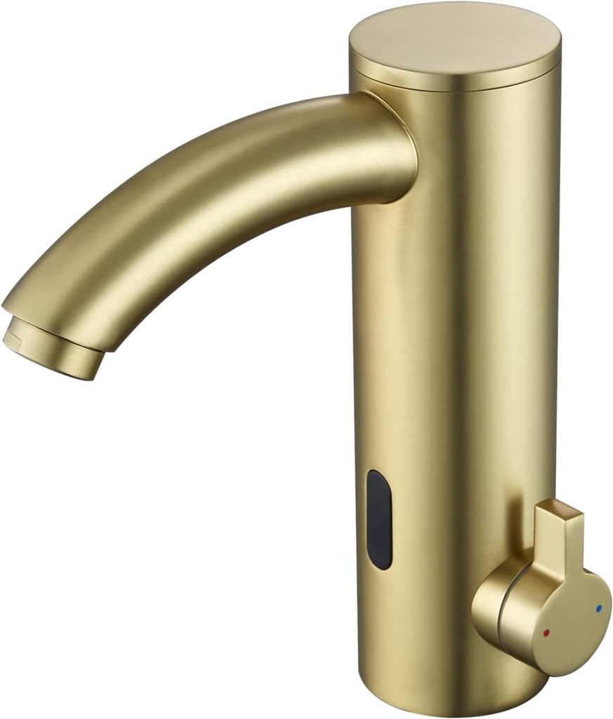 Automatic Sensor Touchless Bathroom Sink Faucet, Chrome Vanity Faucets, Hands-Free Bathroom Water Tap with Control Box and Temperature Mixer (Gold)