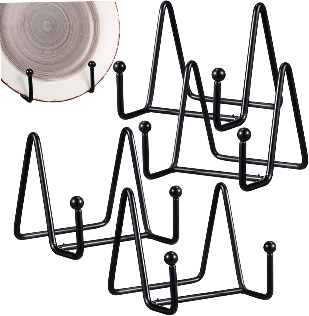 4pcs Plate Display Holder Stands Vertical Plate Stands for Dishes Photos Books Metal Rack for Kitchen Home