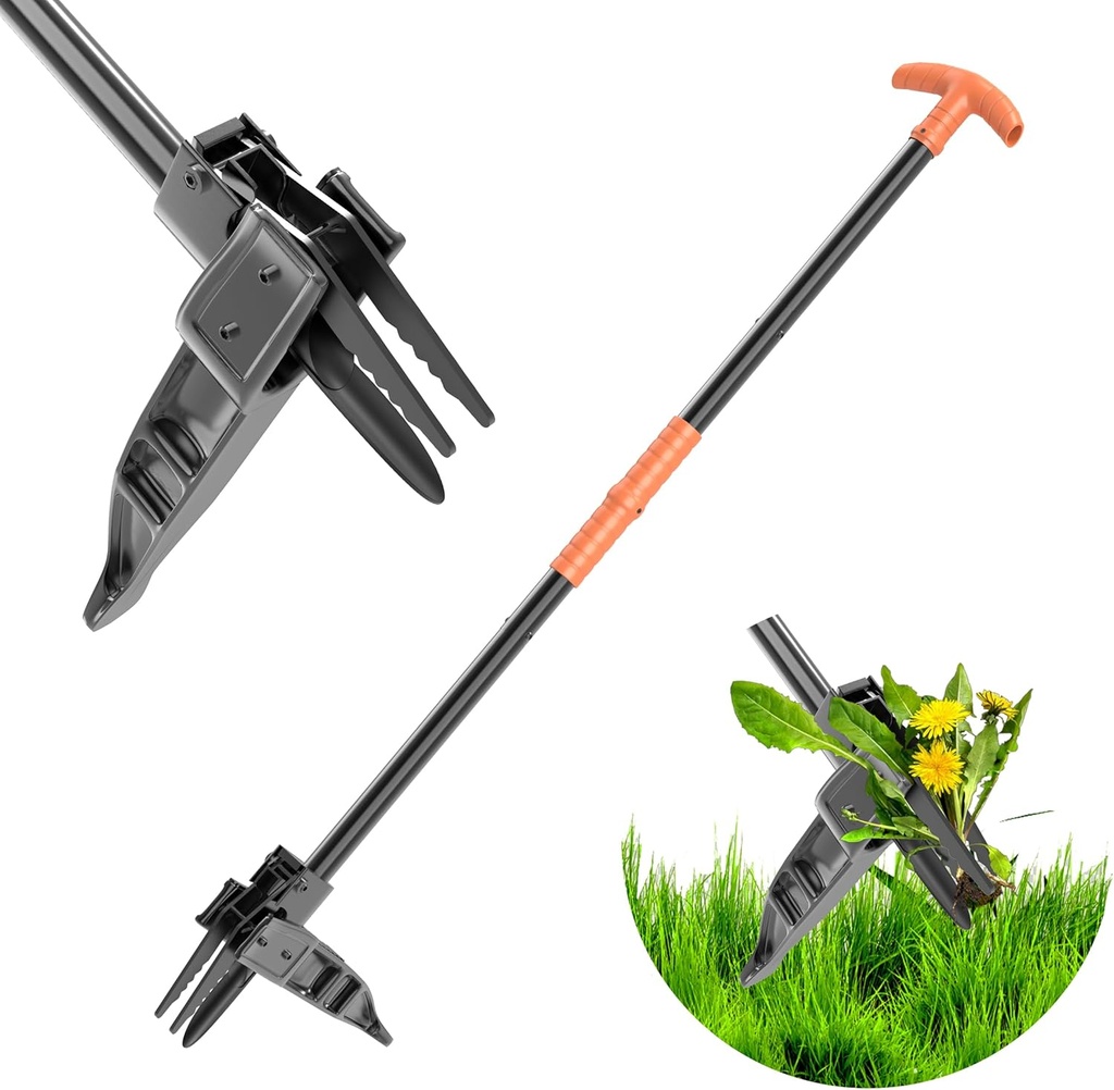ZHENHAN Weed Puller Tool,43" Iron Stand-Up - No Bend Push-Pull Weeding Tool with Foot Pedal, Extra Long Handle Dandelion Remover for Lawn & Garden, Heavy Duty Root Extraction Tool （Black）
