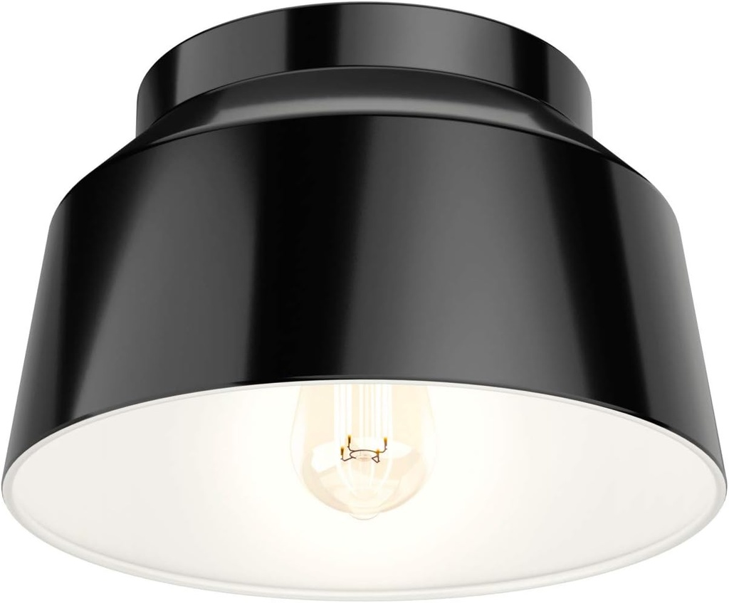 Hunter - Cranbrook 1-Light Matte Black, Medium Size Flush Mount Light, Dimmable, Modern Style, Bell Shaped, for Bedrooms, Kitchens, Foyers, Bathrooms - 19023