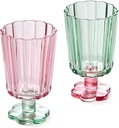Tall Ripple Drinking Glasses Set of 2 (Pink & Green), Flower Petal Style Glass Goblet, Suitable for Juice, Ice cream, Cocktails, Dessert & More.