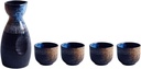 Sake Set Frosted Texture Japanese Sake Set, 5 Piece Ceramic Wine Glass Set for Warm/Cold Sake Service, Suitable for Microwave and Dishwasher