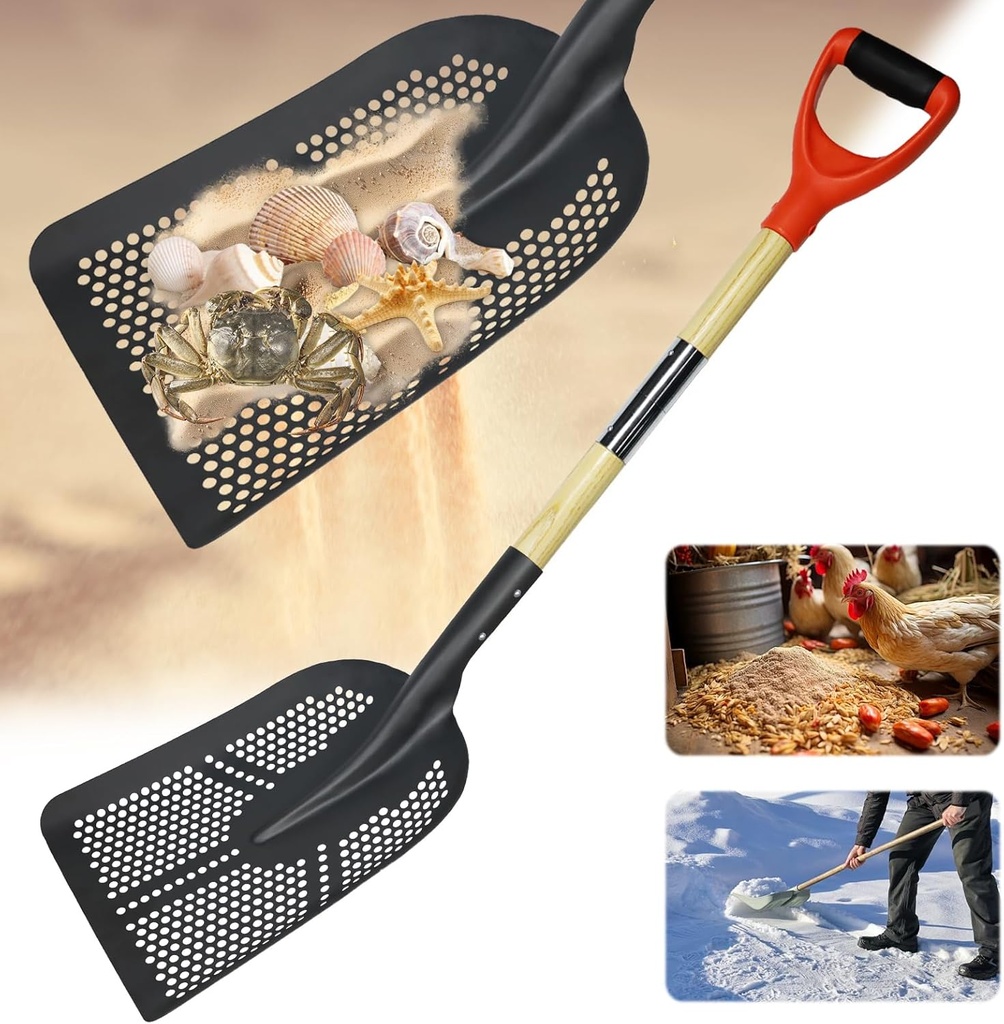 Sifting Shovel,47.2''Square Sand Beach Sifter with Dense Holes,Manganese Steel Sand Sifter for The Beach Shell,Sands Sifters Shovel for Sands Screening,Farm Feed,Chicken Coop Scoop and Shoveling Snow