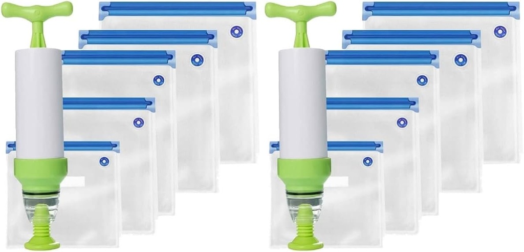 Zerodeko 2sets Pa Pe Transparent Vacuum Sealer Bag Green Manual Air Pump Food Storage Freshness for Kitchen Outdoor Use