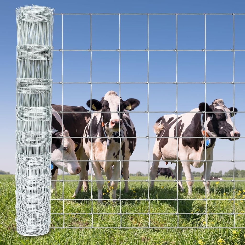 Farm Fence 4ft x 164ft Heavy Zinc Coating Cattle Fence Galvanized Field Fencing Sheep Fence Goat Fence,Hog Wire Fencing for Yard Livestock Animals Protection
