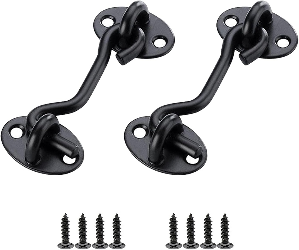 2 Pcs Barn Door Lock, 3 inch Steel Hook and Eye Latch for Door, Black