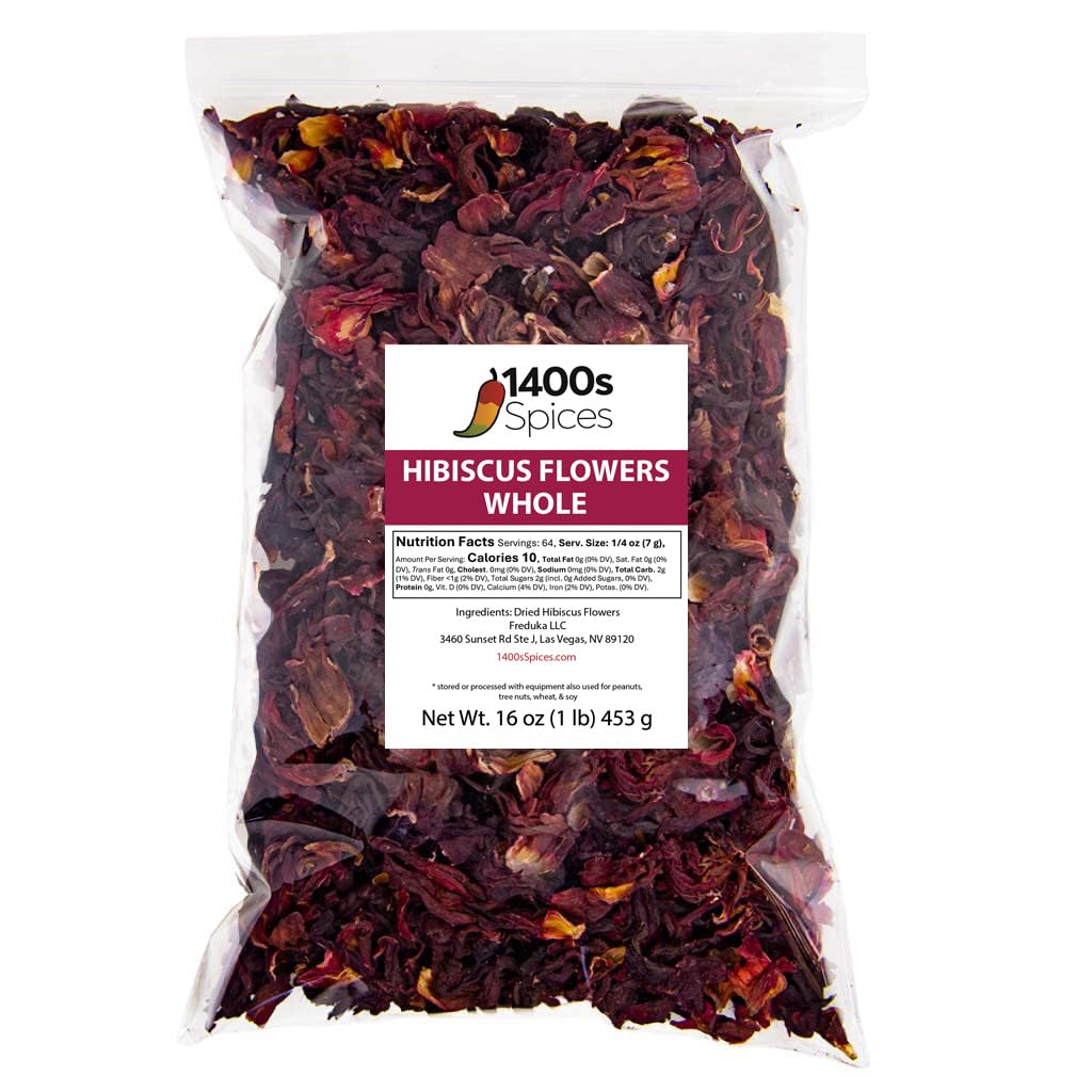 1lb Dried Whole Hibiscus Flowers and Petals, Flor de Jamaica perfect for Tea and Mexican Agua Fresca by 1400s Spices