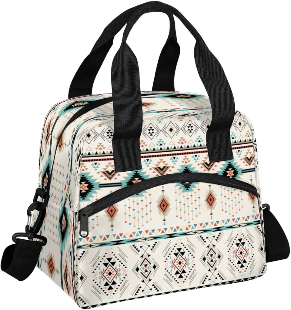 Lunch Bag for Women Men - Reusable Leakproof Meal Prep Insulated Lunch Box Cooler Tote Bag with Adjustable Shoulder Strap for Travel Picnic Work School(Aztec)