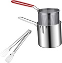 ABOOFAN Stainless Steel Deep Fryer Pot with Silicone Handle Fry Basket and Clip Non Stick Household Cookware for Food Breakfast and Heating Milk Ergonomic Design Rust Resistant Cooking Pan