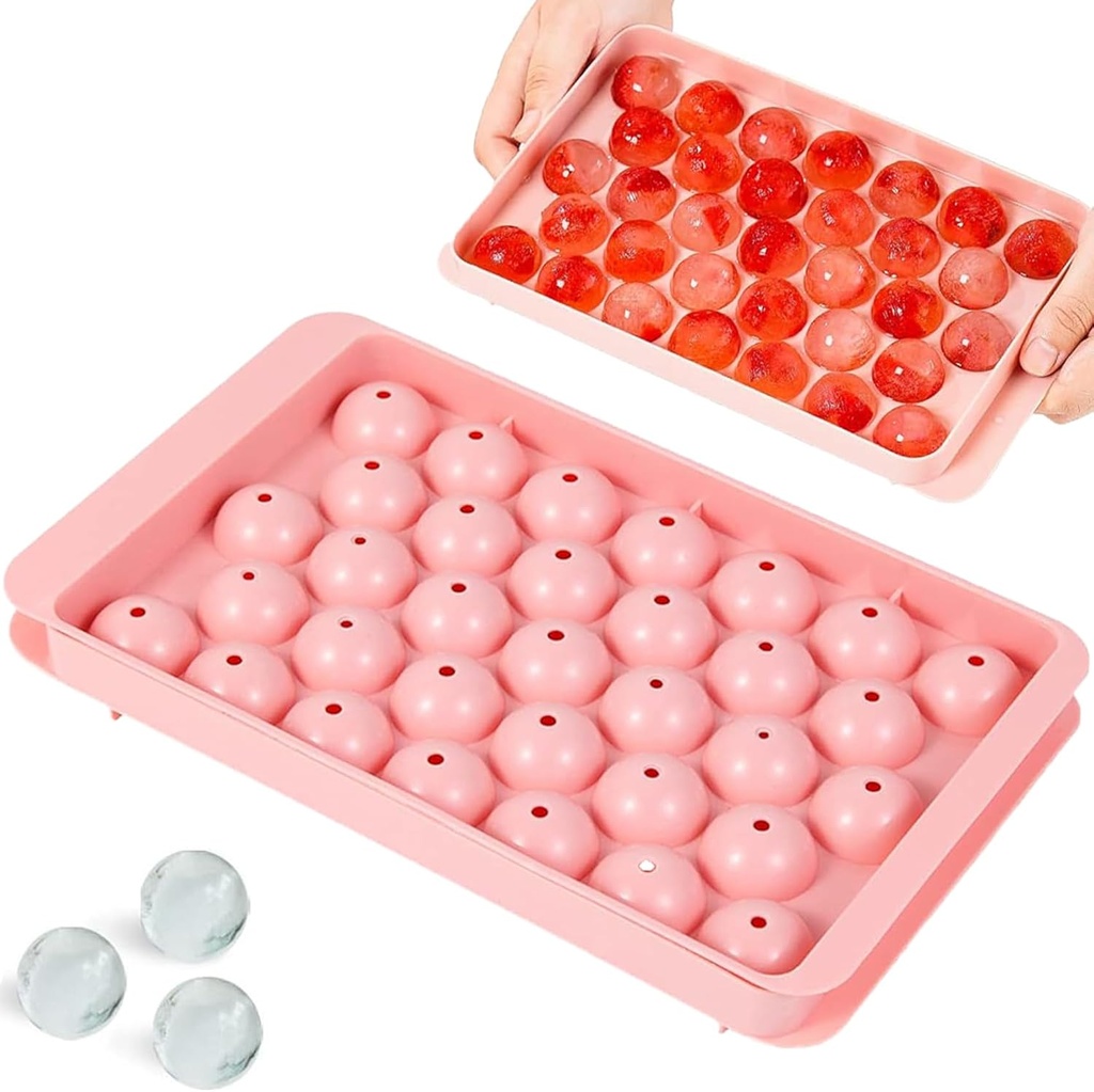 Round Ice Cube Tray with Lid, Mini Ice Ball Maker Mould for Freezer 33 Reusable Sphere Circle Ice Making Mold Easy Release for Water Cocktail Whiskey Coffee