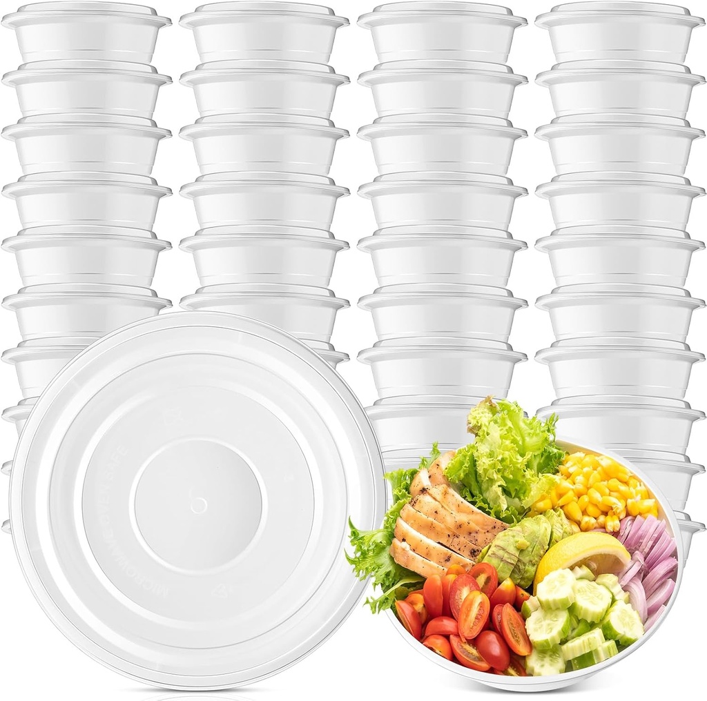 Nuenen 100 Pcs 16 oz Round Meal Prep Containers with Lids Plastic Containers Meal Prep Lunch Box Bowls Take out Food Storage Bento Box Microwavable Freezer Safe(White)