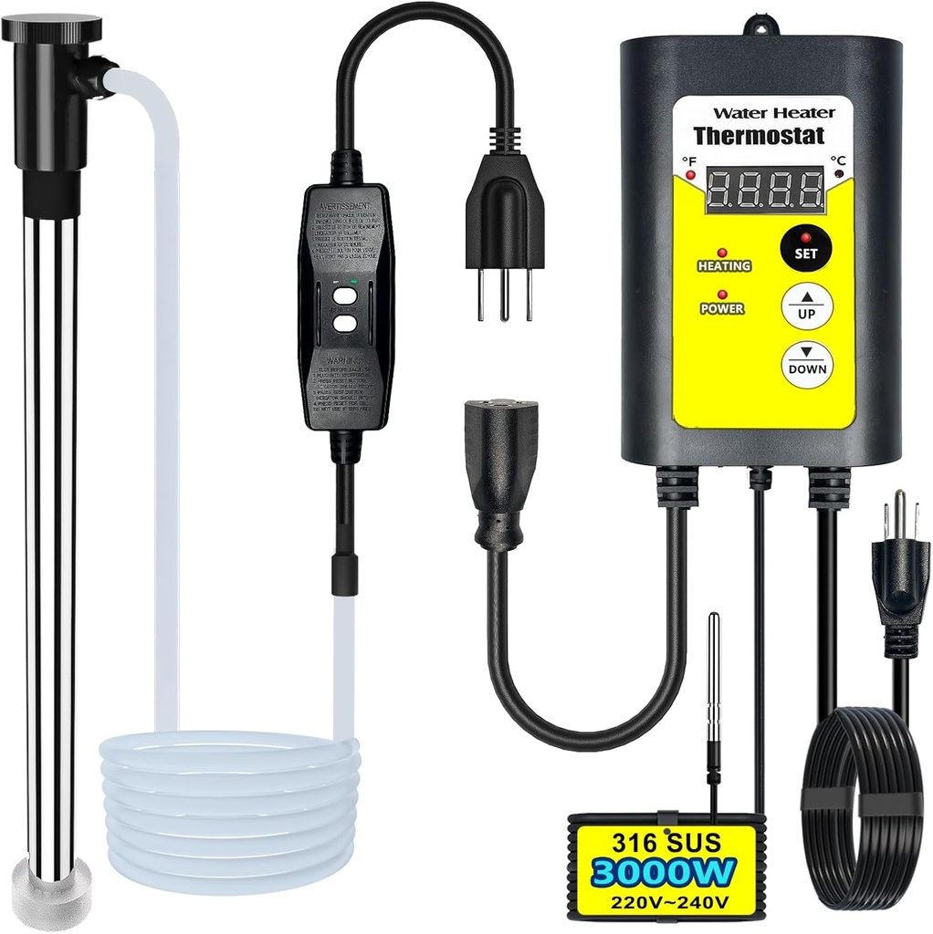 240V | 3000W Portable Above Ground Pool Heater - Immersion Water Heater for Bathtub - Inground Pool Warmer with Thermostat for Inflatable Hot Tubs Heaters, Submersible Pool Heater