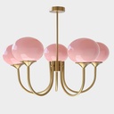 5-Light Pink Glass Ceiling Light Brass Gold Globe Pendant Light Modern Pink Bubble Chandelier Girls Bedroom Chandelier Light Fixture