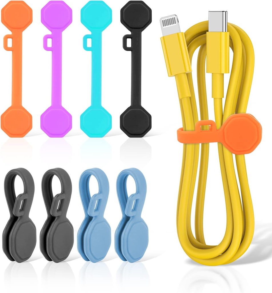 8PCS Silicone Magnetic Cable Ties & Clips, Cord Organizer [1S] Management Reusable Magnet Cable Organizer, Phone Cord Holder for Organizing, Bookmark Whiteboard Fridge Magnets etc