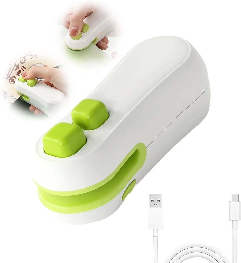 Mini Bag Sealer with Cutter & Magnet – Portable Heat Sealing Machine for Plastic Bag, Snack Bag, Food Storage, Keep Potato Chips Fresh and Prevent Moisture (1PC, White)