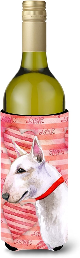 Caroline's Treasures BB9780LITERK Bull Terrier Love Wine Bottle Hugger, Red Bottle Cooler Sleeve Hugger Machine Washable Collapsible Insulator Beverage Insulated Holder