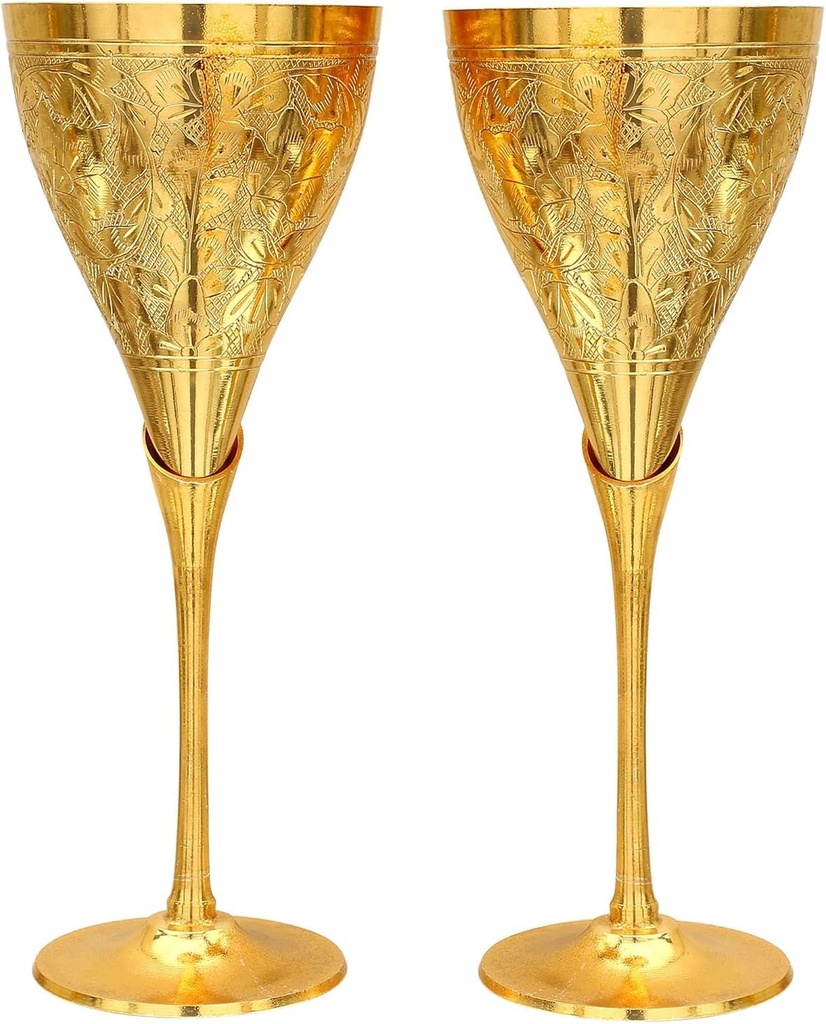 Set of 2: Gothic Brass Chalice Wine Goblets – 8.5” Renaissance-Style Champagne & Liqueur Glasses,– Vintage Drinkware & Unique Gift