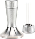 53mm Espresso Tamper, 2-in-1 Premium Barista Coffee Tamper & WDT Tool, Excellent Quality Curve Stainless Steel Base Tamper for Espresso Machine, Compatible with Breville Series 54mm Portafilter Baske