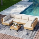 JULY'S SONG 7 Pieces Outdoor Patio Sectional with Table, Free Combination Modern Plus Seat Outside Wicker Sectional,All Weather Conversation Furniture Sets for Porch Patio