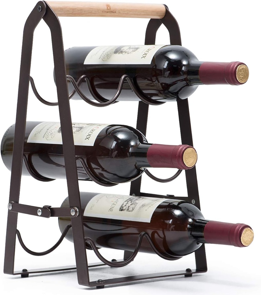 KINGRACK Countertop Wine Rack, Tabletop Wood Wine Holder for 6 Bottle Wine, 3-Tier Classic Design, Perfect for Home Decor, Bar, Wine Cellar, Basement, Cabinet, Pantry-Set of 1, Wood & Metal(Copper)