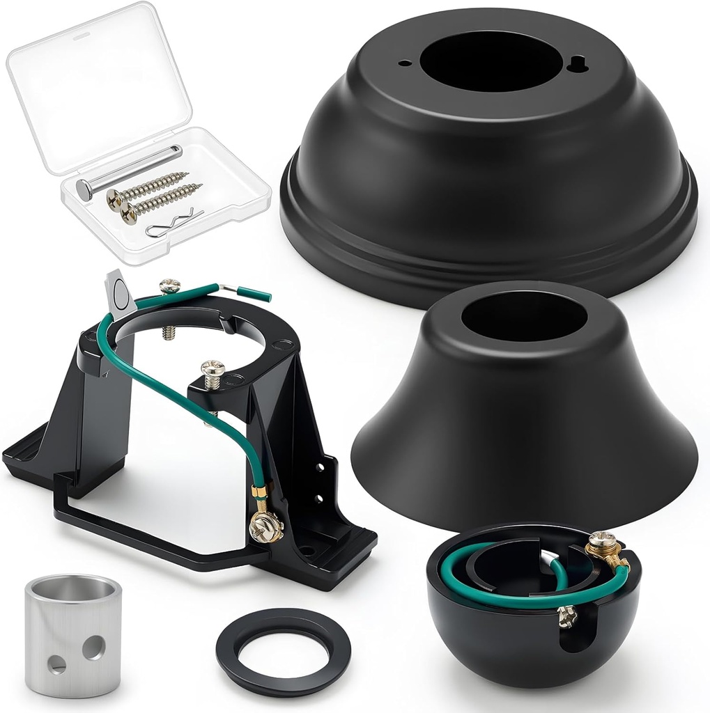 Lasnten 5 Pcs Fan Sloped Ceiling Kit Black Ceiling Fan Mounting Bracket Sloped Cathedral Canopy Bracket for Living Room Outside Patio Porch with Mounting Hardware