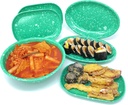 Korean Tteokbokki Set, 6 Melamine Traditional Snack Dinnerware, 2 Big Oval Plates, 3 Square Plates and 1 Large Bowl, Indoor and Outdoor Party Dish, Break-Resistance