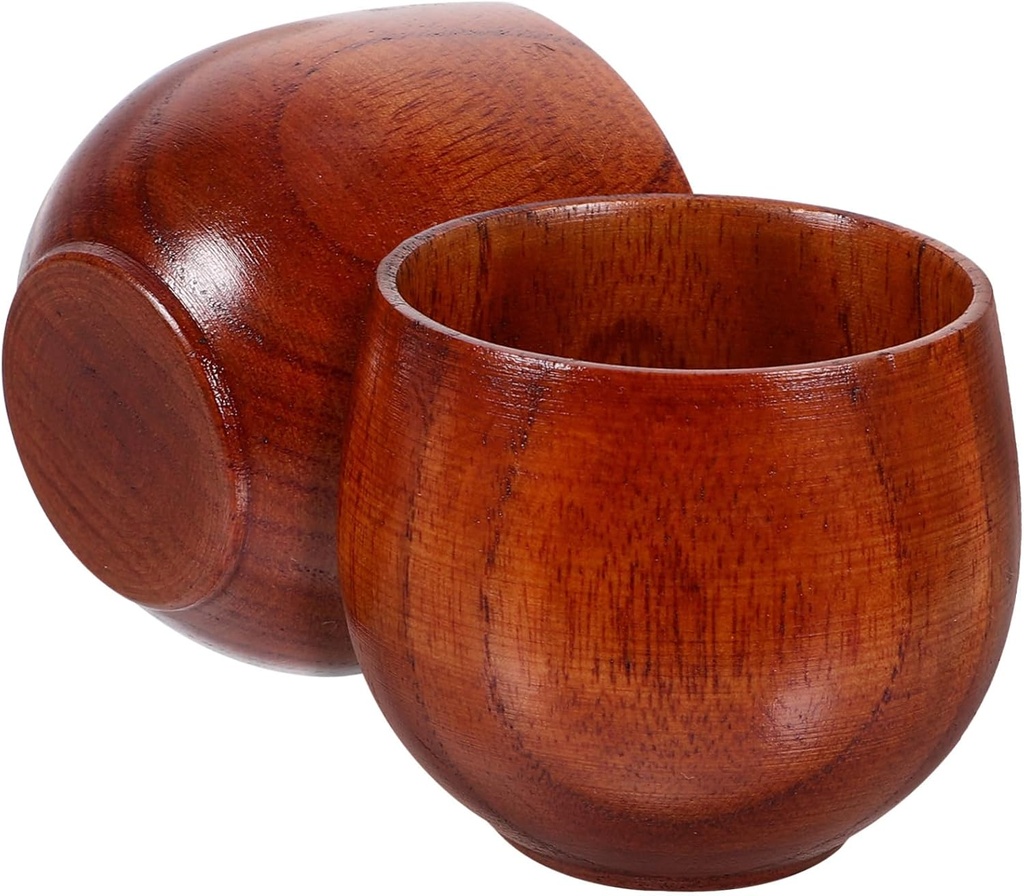 DOITOOL Set of 2 Wooden Sake Cups Japanese Style Drinking Cups 50ml for Sake Tea Spirits