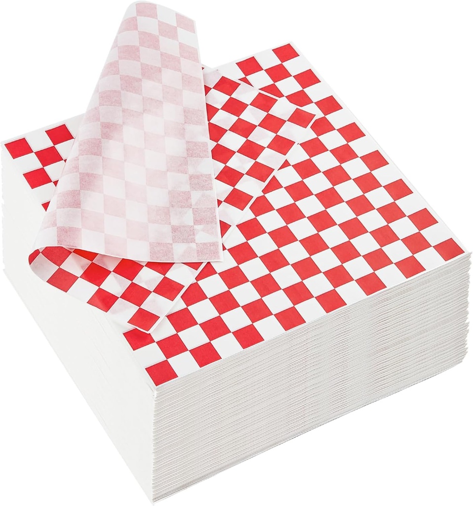 500 Sheets Red and White Checkered Deli Paper, 12 x 12 Inch Grease Resistant Food Basket Liners, Classic Wrapping Paper for Sandwiches, Hamburgers, Hot dogs, Fast Food