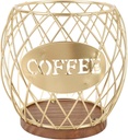 Coffee Pod Holder, Large Capacity Iron Wooden Base Coffee Pods Storage Organizer Modern Espresso Capsules Basket Decor for Home Coffees Bar (Gold)
